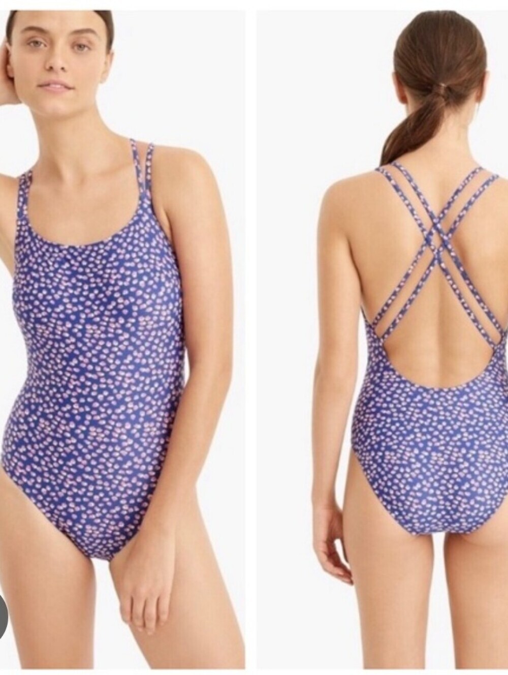 J.Crew Eco Strappy Floral One Piece Swimsuit Blue Pink Print NWT Size 4 L9666